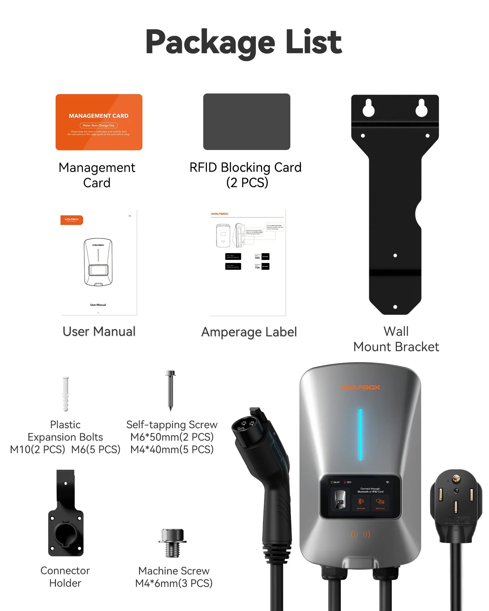 EV Charger, Level 2 EV Vehicle Charging Station, 240V 40 Amp with NEMA 14-50 Plug, Wifi Enabled Electric Car Charger, Smart Display, RFID Card, Grey