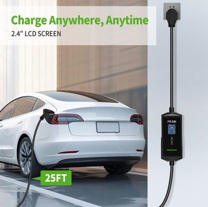 25FT Portable Level 2 EV Charger with 5-15 Adapter for Quick & Slow Charging