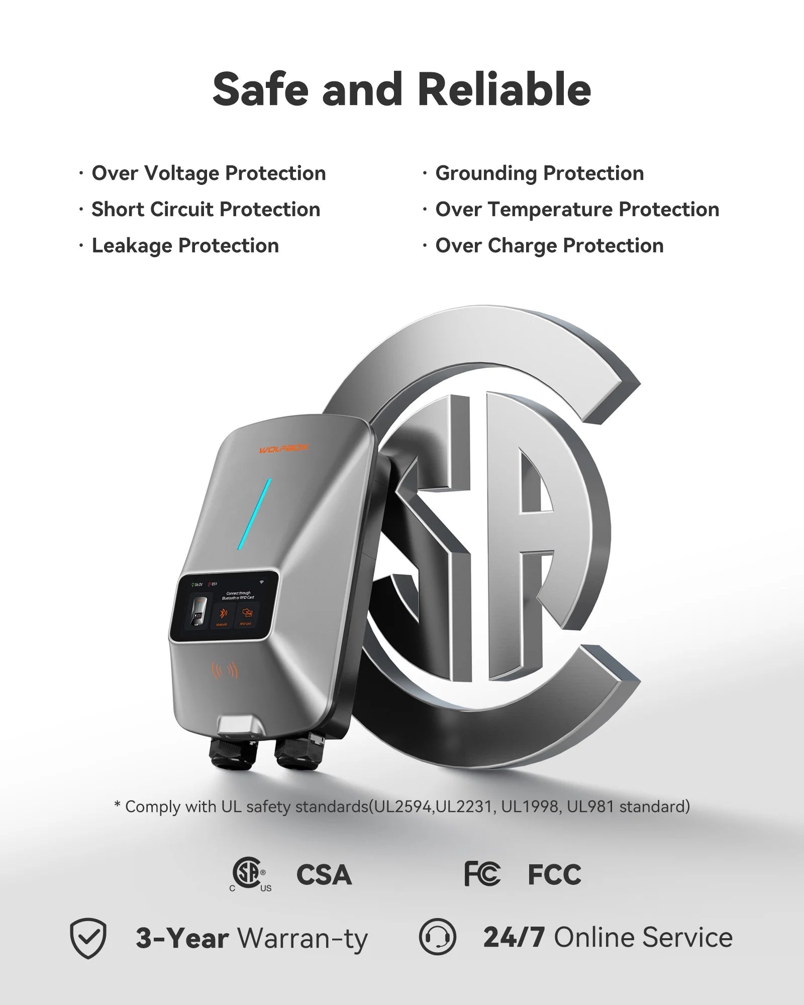 EV Charger, Level 2 EV Vehicle Charging Station, 240V 40 Amp with NEMA 14-50 Plug, Wifi Enabled Electric Car Charger, Smart Display, RFID Card, Grey