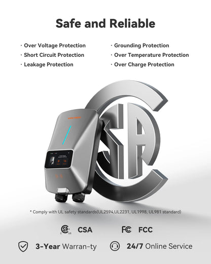 EV Charger, Level 2 EV Vehicle Charging Station, 240V 40 Amp with NEMA 14-50 Plug, Wifi Enabled Electric Car Charger, Smart Display, RFID Card, Grey