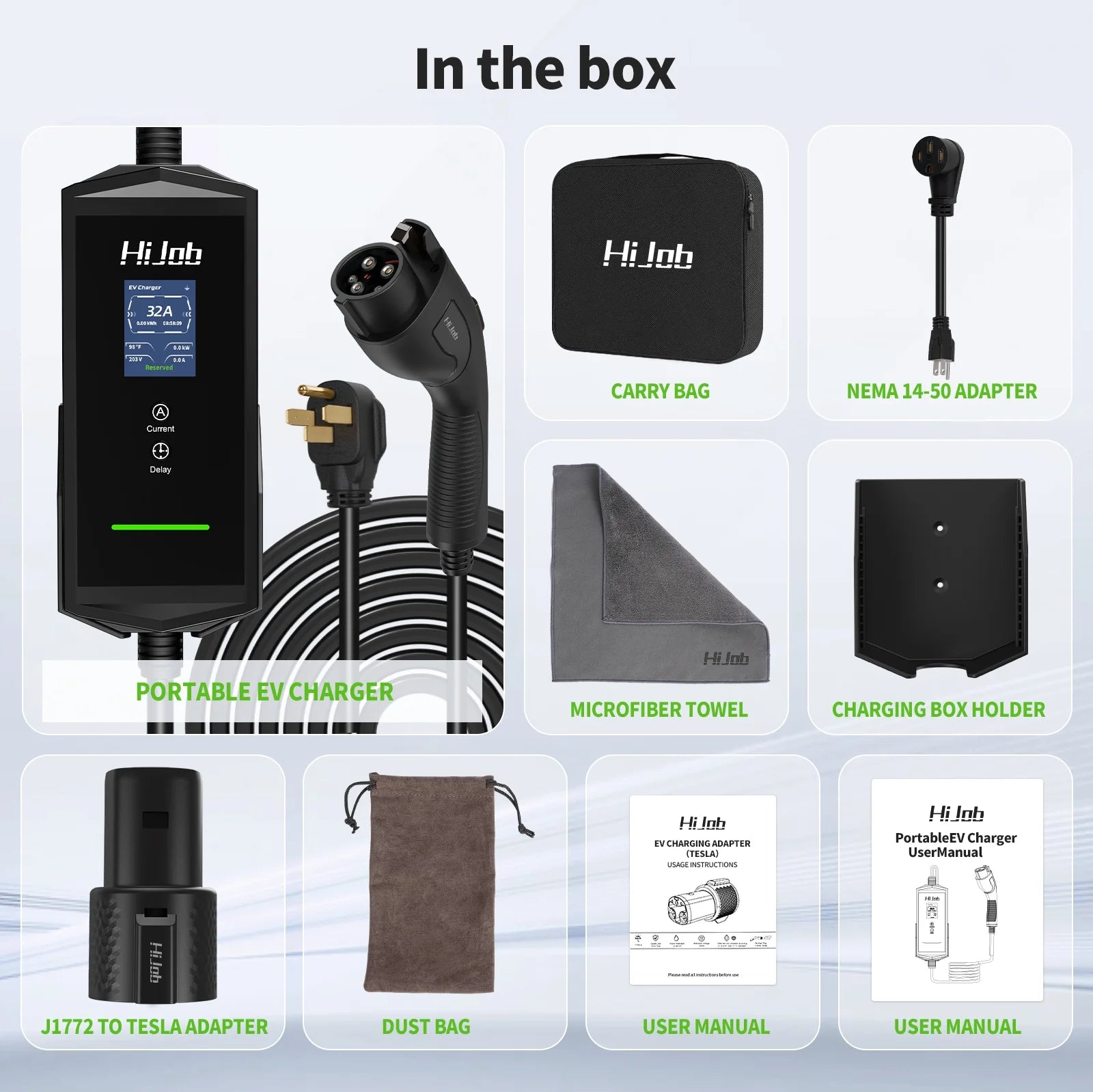 25FT Portable Level 2 EV Charger with 5-15 Adapter for Quick & Slow Charging