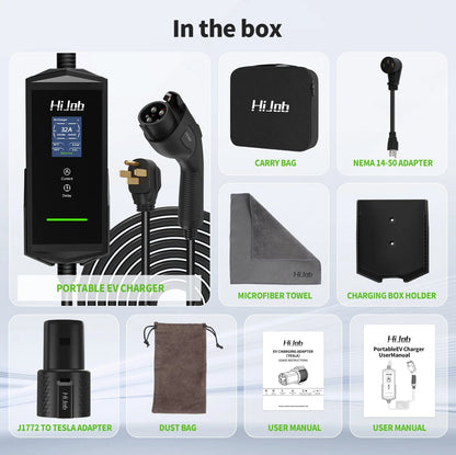 25FT Portable Level 2 EV Charger with 5-15 Adapter for Quick & Slow Charging