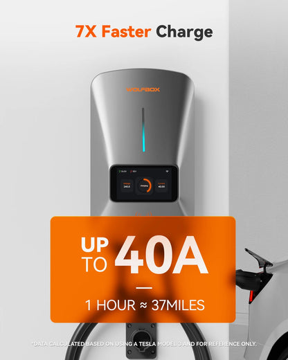 EV Charger, Level 2 EV Vehicle Charging Station, 240V 40 Amp with NEMA 14-50 Plug, Wifi Enabled Electric Car Charger, Smart Display, RFID Card, Grey