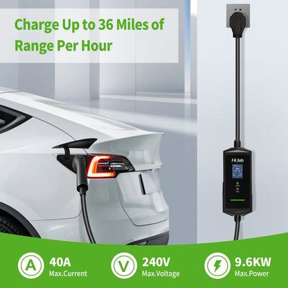 25FT Portable Level 2 EV Charger with 5-15 Adapter for Quick & Slow Charging